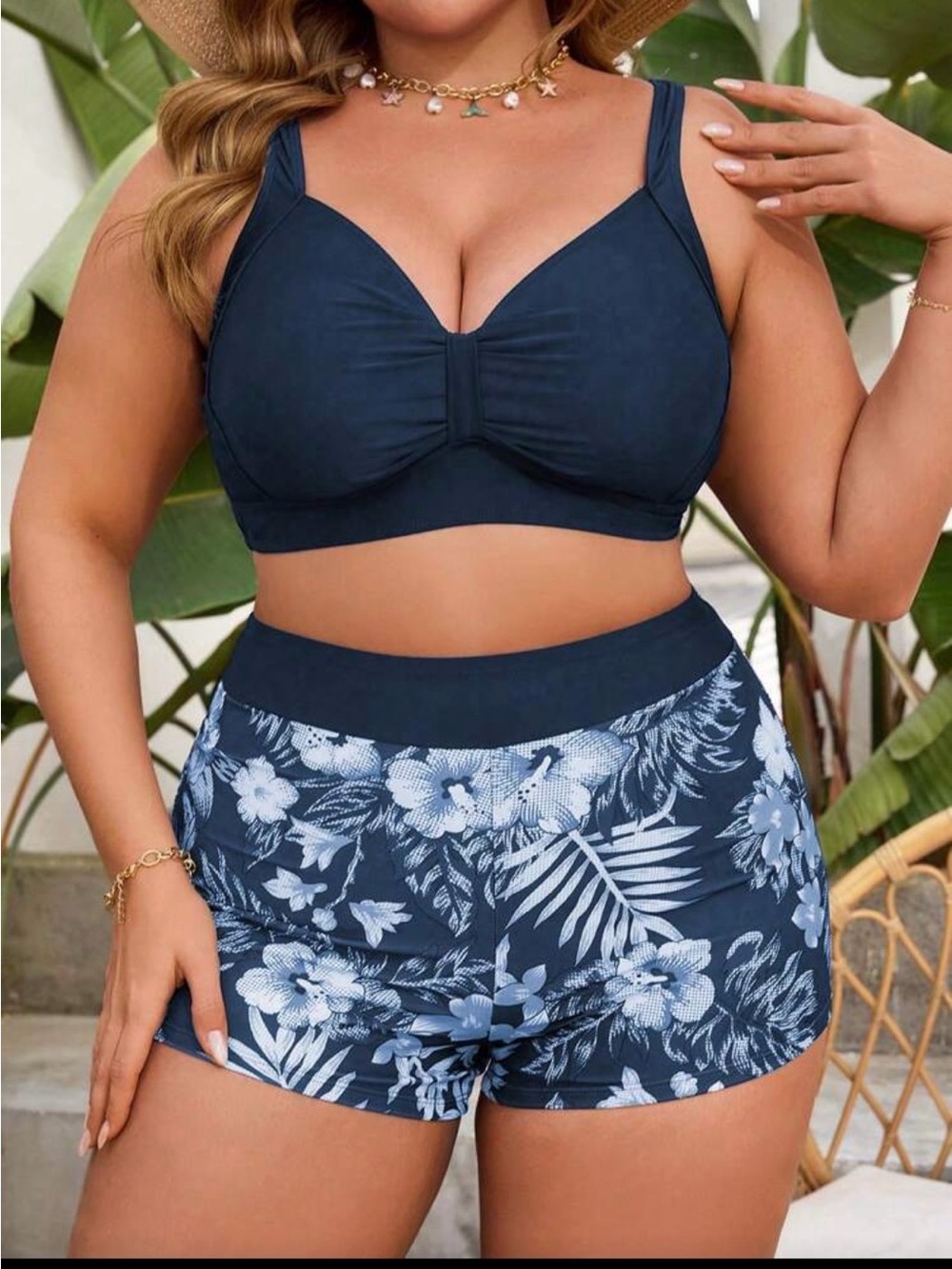 SHEIN Navy Blue Floral One-Piece Swim Set NWT